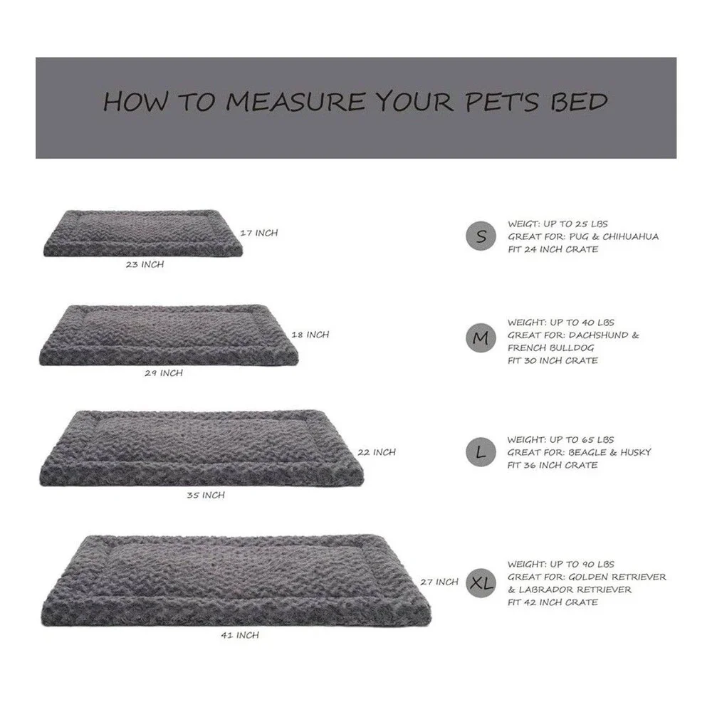 Washable Dog Bed Mat Reversible Dog Crate Pad Soft Fluffy Bed 35 x 22 Inch, Gray